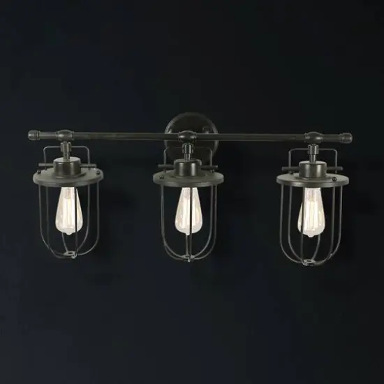 Hello Honey&reg; 28" Black Industrial Metal Cage 3-Light Wall Sconce {4}