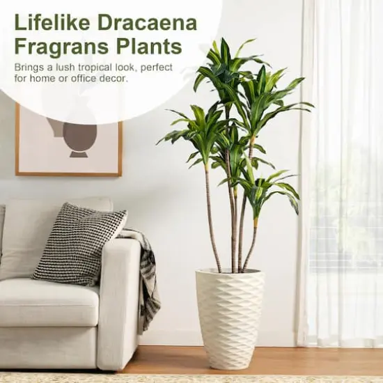 Glitzhome&reg; 4.5ft. Faux Dracaena Fragrans Plant in Pot {5}