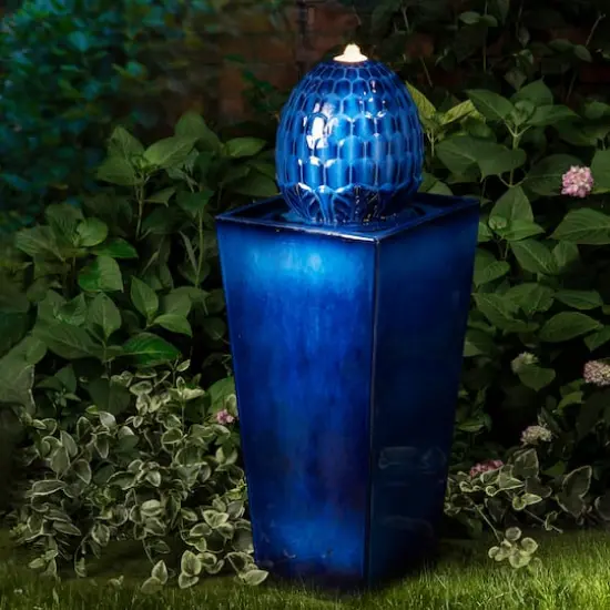 Glitzhome&reg; 36" LED Artichoke Pedestal Ceramic Fountain Cobalt Blue {5}