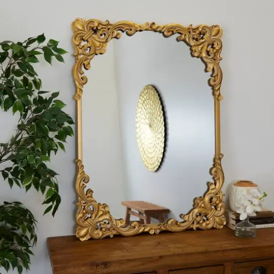 Gold Wood Carved Acanthus Floral Wall Mirror 30" x 2" x 41" {7}