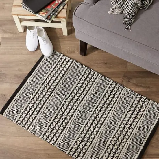 DII&reg; Black Dobby Stripe Hand-Loomed Rug, 2ft. x 3ft. {5}