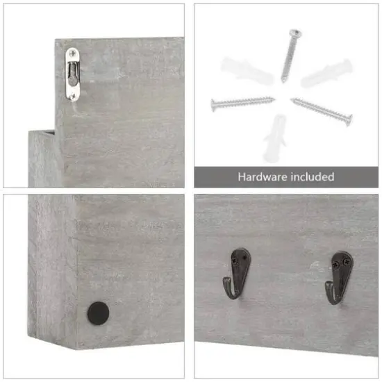 NEX&trade; Rustic Gray Wall Mounted Mail Holder & Organizer with 6 Key Hooks {4}