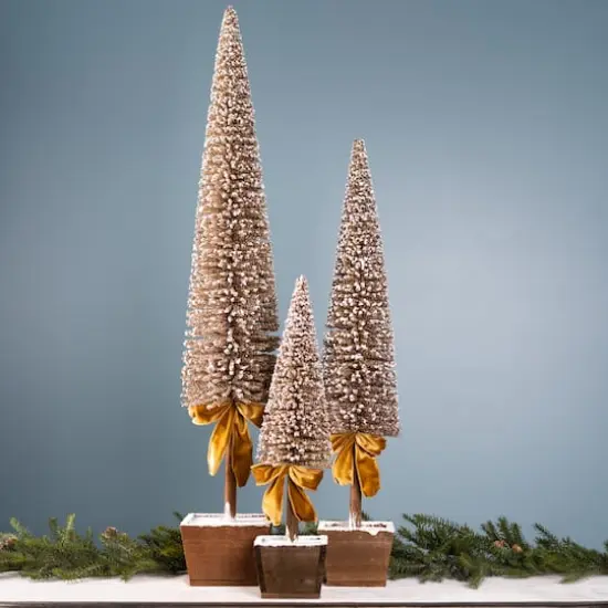 Glittery Golden Potted Pine Tree Tabletop D&eacute;cor Set, 39", 30" & 20.5" {4}
