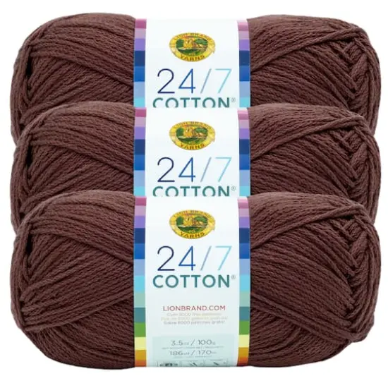 3 Pack Lion Brand&reg; 24/7 Cotton&reg; Yarn Coffee Beans {1}