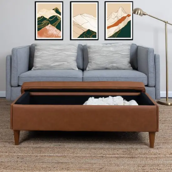 Hello Honey&reg; Cognac Vegan Leather Bench with Storage {3}