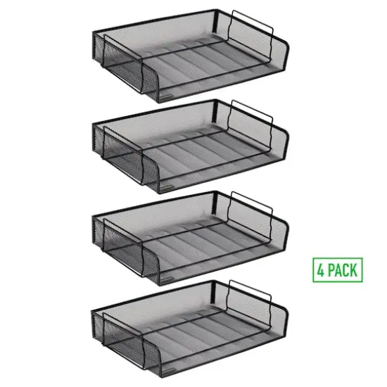 Mind Reader 4 Pack Black Stackable Metal Mesh Tray and Desk Document Organizer {7}
