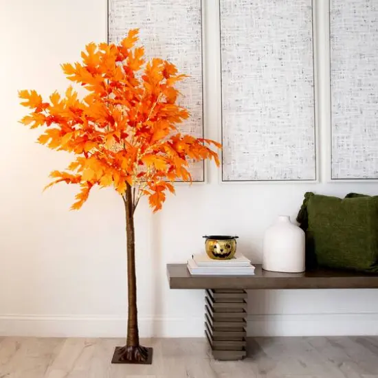 6ft. Pre-Lit Orange Autumn Maple Artificial Fall Tree {8}