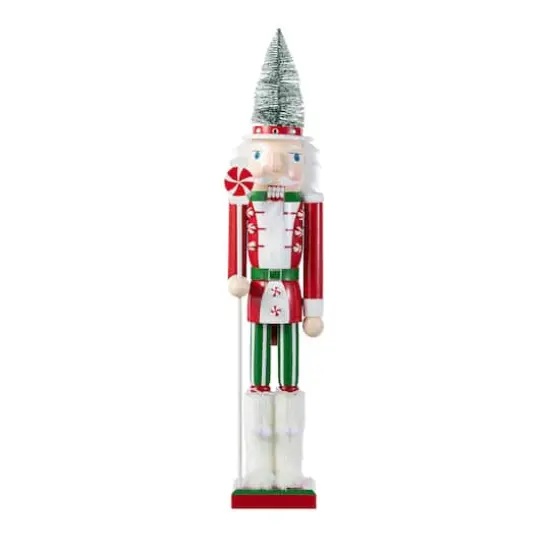 Glitzhome&reg; 26"H Wooden Christmas Green Brush Tree Nutcracker {1}