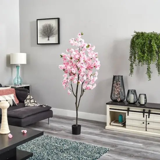 6ft. Potted Pink Cherry Blossom Artificial Tree {5}