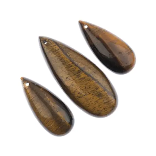 John Bead Earth&rsquo;s Jewels Natural Stone Teardrop Pendant Slices Tiger's Eye {3}