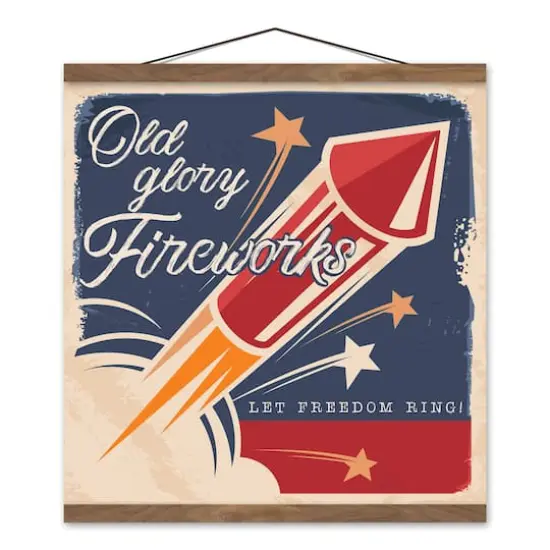 Old Glory Fireworks Teak Hanging Canvas {1}