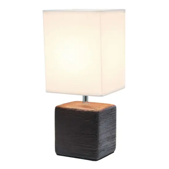 Simple Designs Stone Table Lamp with White Shade Brown {5}