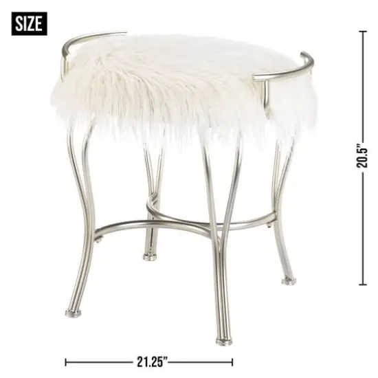 21.25" White Faux Fur Vanity Stool {4}