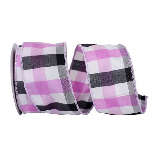 JAM Paper 2.5" x 10yd. Lavender Checkered Gingham Wired Edge Ribbon {1}