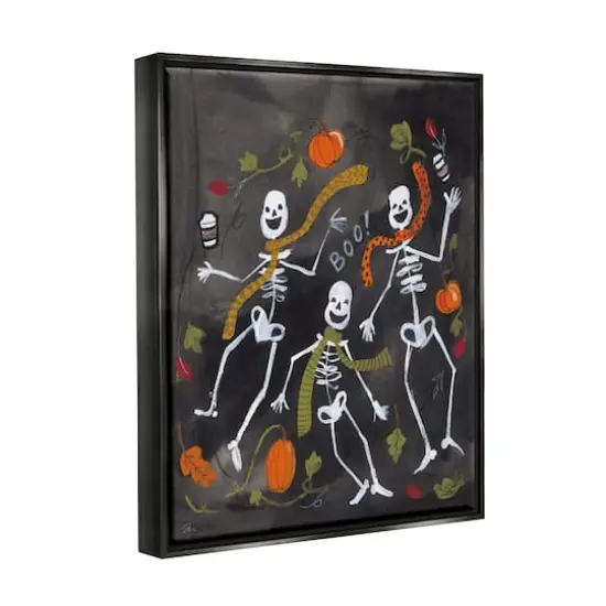 Stupell Industries Autumn Skeletons with Coffee Framed Floater Canvas Wall Art Black {4}