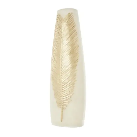 Cream Polystone Vase with Gold Leaf Relief {4}