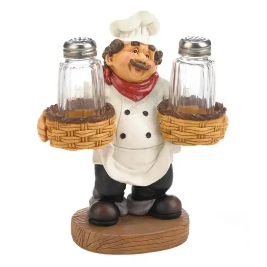 7.5" Chef Holder Salt & Pepper Shakers Set {1}