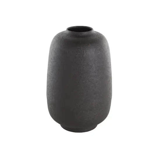 12" Black Textured Rounded Metal Vase {9}