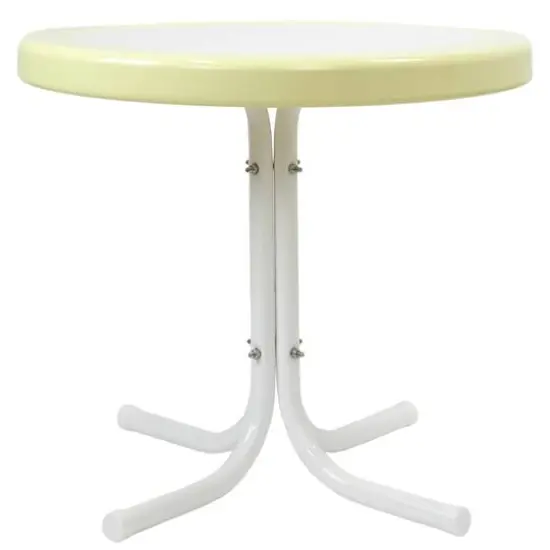 22" Outdoor Retro Tulip Side Table Yellow/White {5}