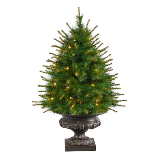 3.5ft. Pre-Lit New England Pine Artificial Christmas Tree In Iron Colored Urn, Clear Lights {1}