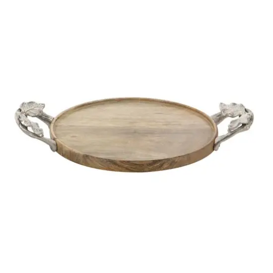Brown Round Mango Wood Farmhouse Tray Set {5}