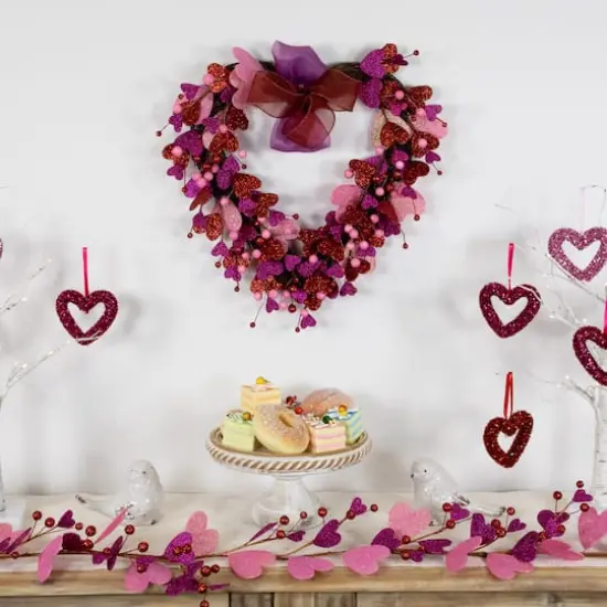 20" Glittered Hearts & Berries Valentine's Day Twig Wreath {4}