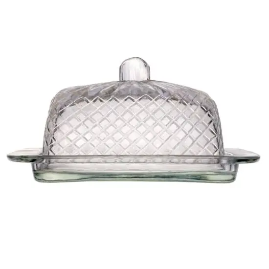 Hello Honey® 6.75" Clear Embossed Reclaimed Glass Butter Dish {6}