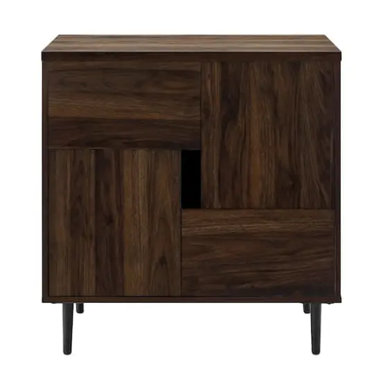 Walker Edison Dark Walnut/Navy Interior Modern Color Pop Accent Cabinet {5}