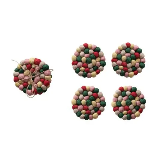 Hello Honey&reg; 4" Multicolor Round Handmade Wool Felt Ball Coasters, 4ct. {1}