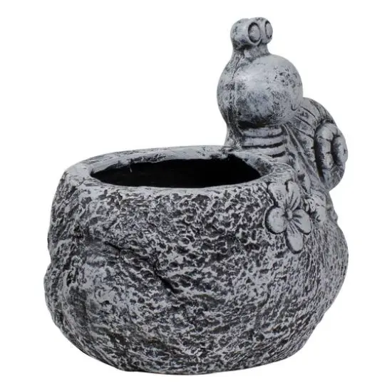 15.5" Gray Snail, Flower, & Ladybug Outdoor Garden Planter {5}