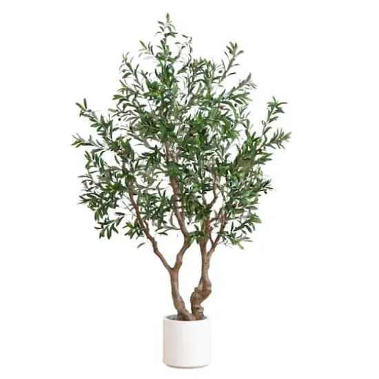 6ft. Artificial Grand Olive Tree in White Decorative Planter {1}