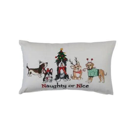 Hello Honey&reg; 24" Embroidered Naughty or Nice Dogs Cotton Slub Lumbar Pillow {1}