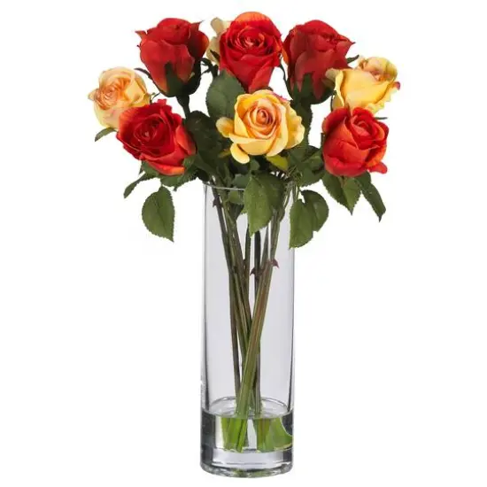 16" Long-Stemmed Roses Arrangement with Glass Vase {1}
