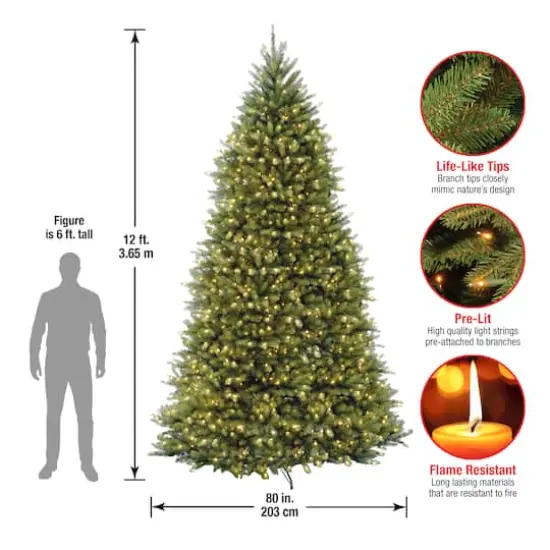 12 ft. Pre-Lit Dunhill&reg; Fir Hinged Full Artificial Christmas Tree, Clear Lights {7}