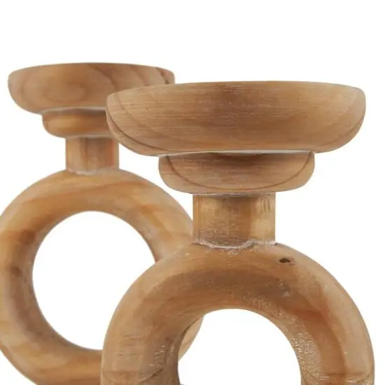 Brown Wood Circular Ring Candle Holder Set {6}