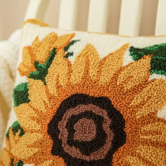 Glitzhome&reg; 14" Fall Hooked Sunflower Pillow {5}