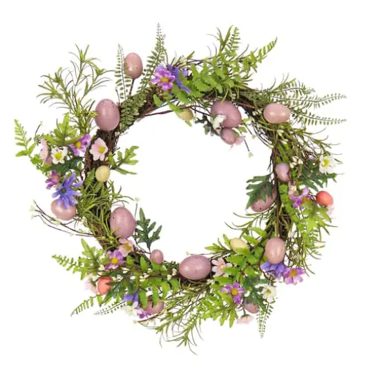 22" Pink Eggs, Flowers & Ferns Wreath {1}