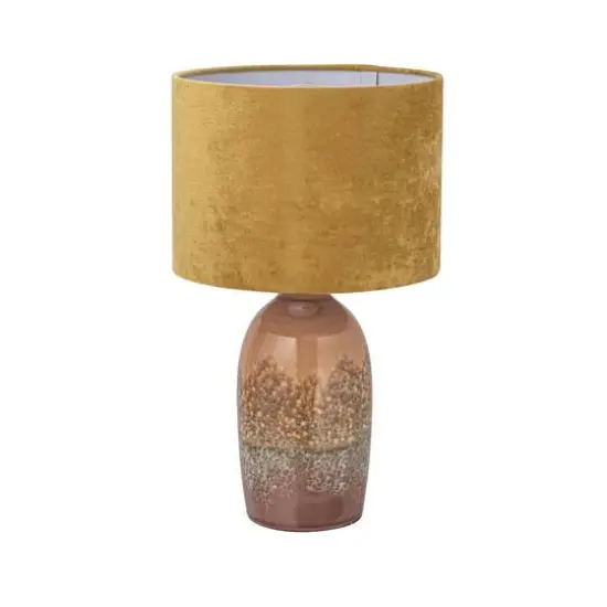 Hello Honey&reg; 16.5" Pink Reactive Glaze Round Stoneware Table Lamp with Mustard Velvet Shade {1}