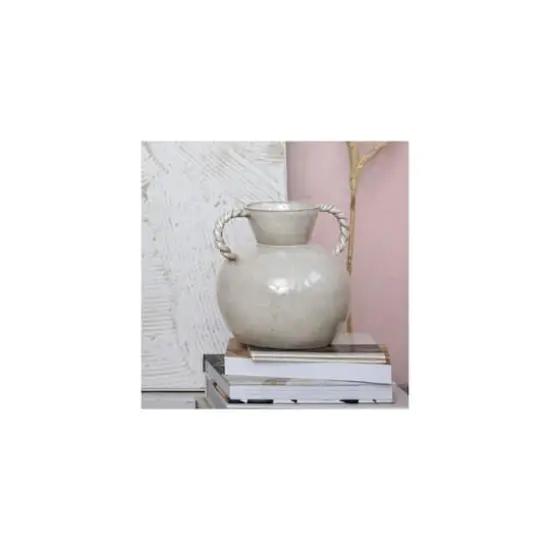 Hello Honey&reg; 9.25" Cream Reactive Glaze Stoneware Vase with Twisted Handle {4}