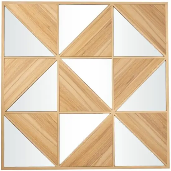 Light Brown Wood Triangle Mirrored Geometric Wall Decor 36" x 2" x 36" {1}