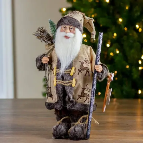 16.5" Country Rustic Santa Claus Carrying Sled & Sack of Gifts {8}