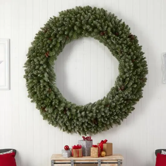 6ft. Clear LED Lights Flocked Artificial Christmas Wreath With Pinecones {6}