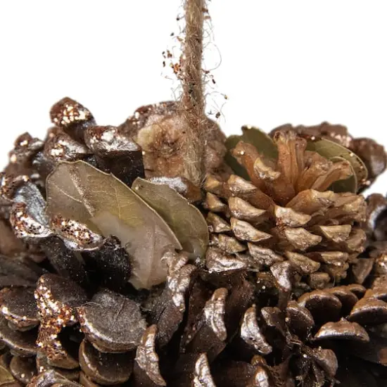 5" Glitter Copper Pine Cone And Leaves Round Ornament {4}