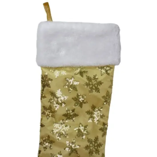 20.5" Sequin Snowflake Stocking with White Faux Fur Cuff, Gold {5}