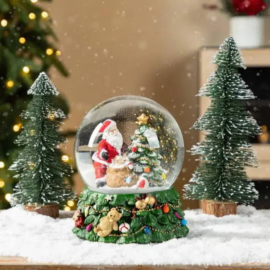 Glitzhome&reg; 150mm Christmas Resin Lighted Musical Snowflakes Santa Waterglobe {4}