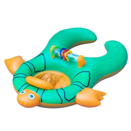 Swim Central 3ft. Green & Orange Turtle Baby & Mom Inflatable Swimming Pool Seat {1}