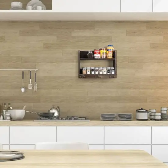 Rustic Wood Floating Storage Shelf with 3 Hooks Brown {6}