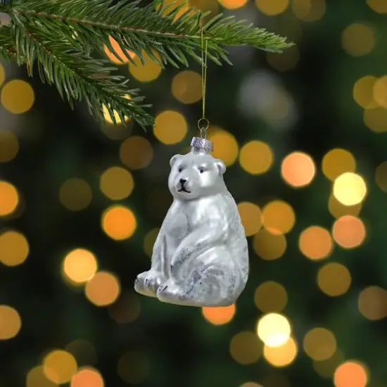 Glittered White Glass Polar Bear Ornament {3}