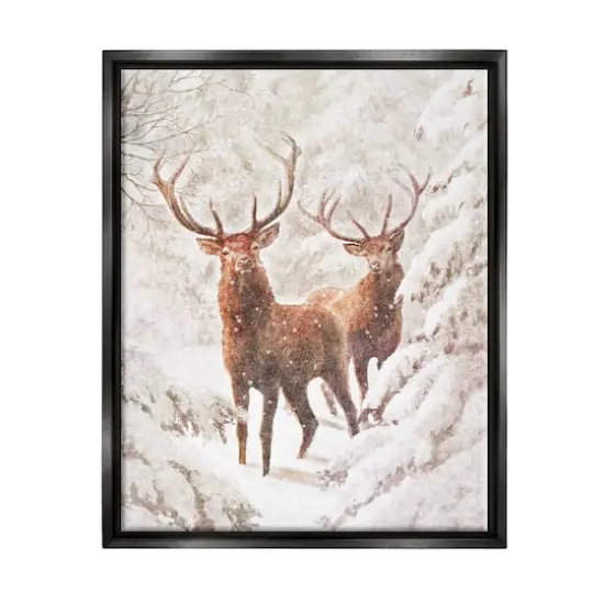 Stupell Industries Elks Snowy Forest Wildlife Black Framed Floater Canvas Wall Art {1}
