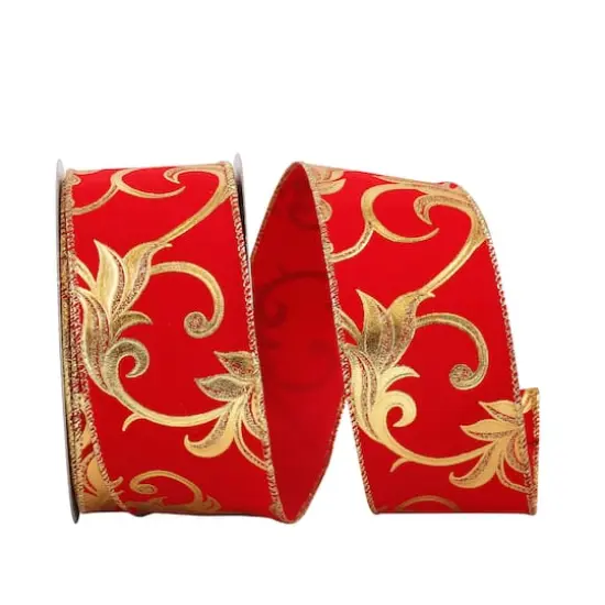 JAM Paper 2.5" x 20yd. Red Wired Swirl Fantasy Velvet Ribbon {1}